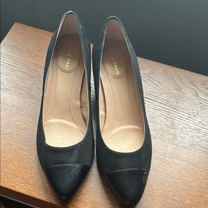 Cole Haan Black Suede Heels with leather tip